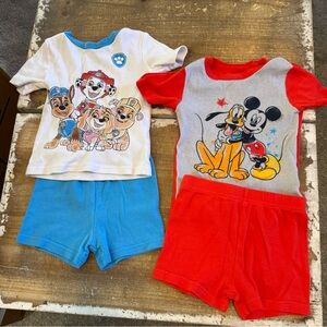 Set of 2 Mickey Mouse & Paw Patrol 4T pajama shorts set PJs Red Blue Toddler Boy